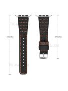 Wave Texture Cowhide Genuine Leather Smart Watch Strap Watchband for Apple Watch Series 10 46mm / Ultra 2 Ultra 49mm / 9 8 7 45mm / SE (2023) SE (2022) SE 6 5 4 44mm / 3 2 1 42mm - Black