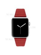 Wave Texture Cowhide Genuine Leather Smart Watch Strap Watchband for Apple Watch Series 10 46mm / Ultra 2 Ultra 49mm / 9 8 7 45mm / SE (2023) SE (2022) SE 6 5 4 44mm / 3 2 1 42mm - Red