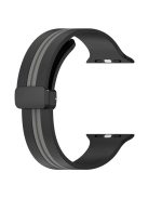 Waxy Cowhide Leather Watchband for Apple Watch Series 10 42mm / 9 8 7 41mm / SE (2023) SE (2022) SE 6 5 4 40mm / 3 2 1 38mm Bi-Color Silicone Strap Magnetic Buckle - Black / Grey