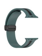 Waxy Cowhide Leather Watchband for Apple Watch Series 10 42mm / 9 8 7 41mm / SE (2023) SE (2022) SE 6 5 4 40mm / 3 2 1 38mm Bi-Color Silicone Strap Magnetic Buckle - Olive Green / Black