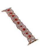 Waxy Cowhide Leather Watchband for Apple Watch Series 10 42mm / 9 8 7 41mm / SE (2023) SE (2022) SE 6 5 4 40mm / 3 2 1 38mm Rhinestone Decor Crossover Design Metal Waxy Strap - Rose Gold+Red