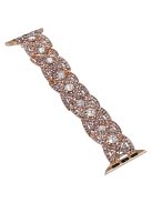 Waxy Cowhide Leather Watchband for Apple Watch Series 10 42mm / 9 8 7 41mm / SE (2023) SE (2022) SE 6 5 4 40mm / 3 2 1 38mm Rhinestone Decor Crossover Design Metal Waxy Strap - Rose Gold+White