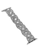 Waxy Cowhide Leather Watchband for Apple Watch Series 10 42mm / 9 8 7 41mm / SE (2023) SE (2022) SE 6 5 4 40mm / 3 2 1 38mm Rhinestone Decor Crossover Design Metal Waxy Strap - Silver