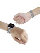 Waxy Cowhide Leather Watchband for Apple Watch Series 10 42mm / 9 8 7 41mm / SE (2023) SE (2022) SE 6 5 4 40mm / 3 2 1 38mm Rhinestone Decor Crossover Design Metal Waxy Strap - Silver