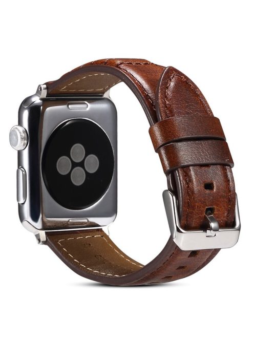 Waxy Cowhide Leather Watchband for Apple Watch Series 10 42mm / 9 8 7 41mm / SE (2023) SE (2022) SE 6 5 4 40mm / 3 2 1 38mm Wrist Strap - Brown