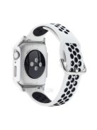 Well-Protected Electroplating Cover + Tempered Glass Film + Silicone Watchband for Apple Watch Series 3 / 2 / 1 38mm - White / Black / White