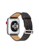 Woven Texture Genuine Leather Watch Wristband for Apple Watch Series 10 46mm / Ultra 2 Ultra 49mm / 9 8 7 45mm / SE (2023) SE (2022) SE 6 5 4 44mm / 3 2 1 42mm - Black