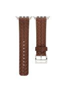 Woven Texture Genuine Leather Wristband Watch Accessory for Apple Watch Series 10 46mm / Ultra 2 Ultra 49mm / 9 8 7 45mm / SE (2023) SE (2022) SE 6 5 4 44mm / 3 2 1 42mm - Coffee