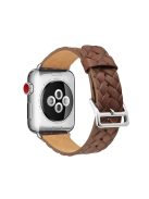 Woven Texture Genuine Leather Wristband Watch Accessory for Apple Watch Series 10 46mm / Ultra 2 Ultra 49mm / 9 8 7 45mm / SE (2023) SE (2022) SE 6 5 4 44mm / 3 2 1 42mm - Coffee