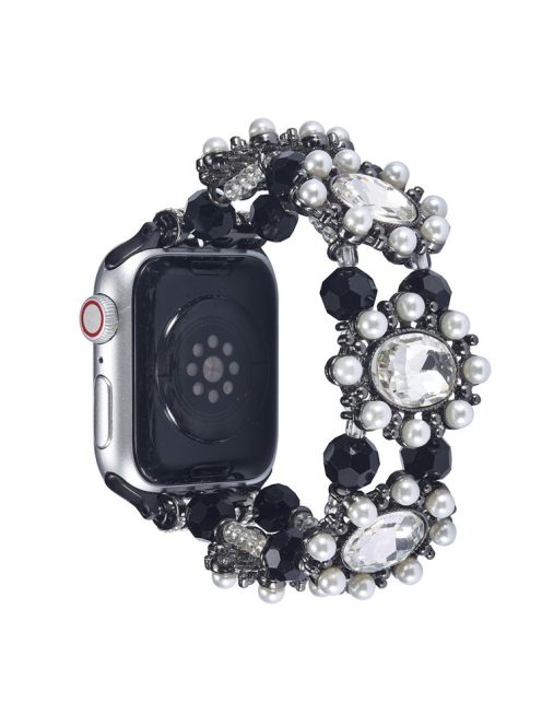 Wrist Strap For Apple Watch Series 10 42mm / 9 8 7 41mm / 6 5 4 SE (2023) SE (2022) SE 40mm / 3 2 1 38mm Beaded Pearl Decor Watchband - Black