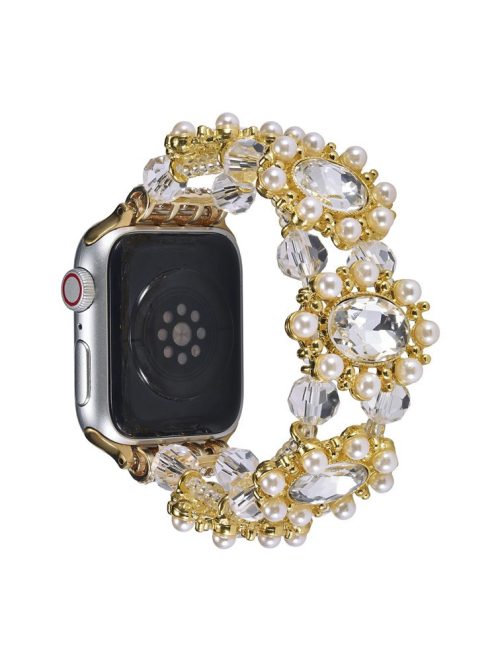 Wrist Strap For Apple Watch Series 10 42mm / 9 8 7 41mm / 6 5 4 SE (2023) SE (2022) SE 40mm / 3 2 1 38mm Beaded Pearl Decor Watchband - Gold