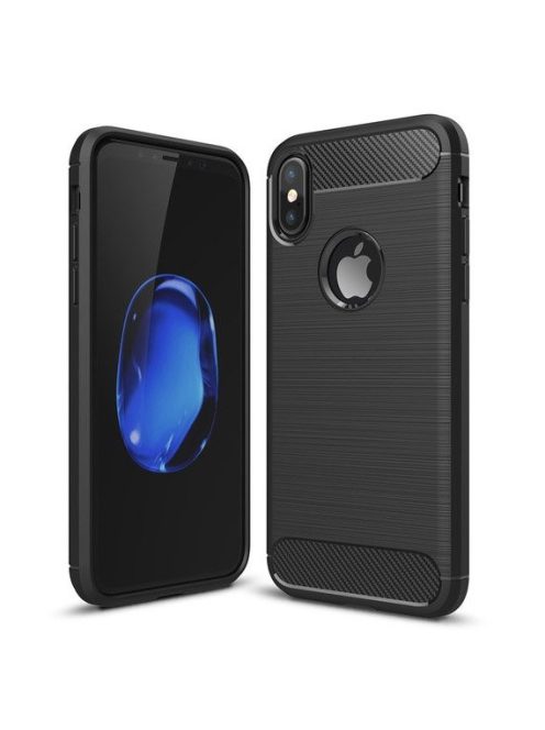 R-PROTECT iPhone XS / X Szilikon Tok Carbon TPU Fekete