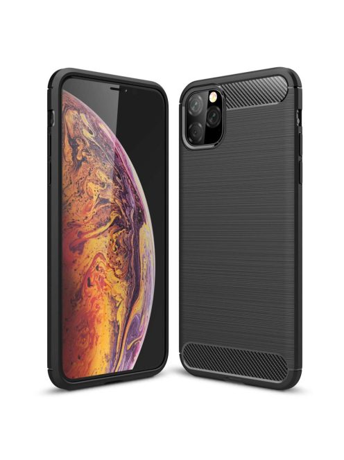 R-PROTECT iPhone 11 Pro Max Szilikon Tok Carbon TPU Fekete