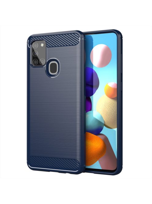 R-PROTECT Samsung Galaxy A21S Szilikon Tok Carbon TPU Kék