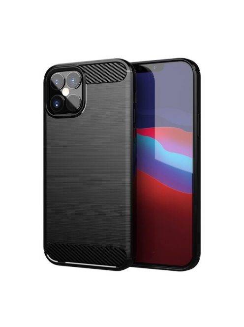 R-PROTECT iPhone 12 Pro Max Szilikon Tok Carbon TPU Fekete