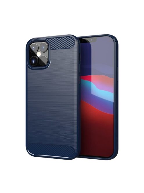 R-PROTECT iPhone 12 Pro Max Szilikon Tok Carbon TPU Kék