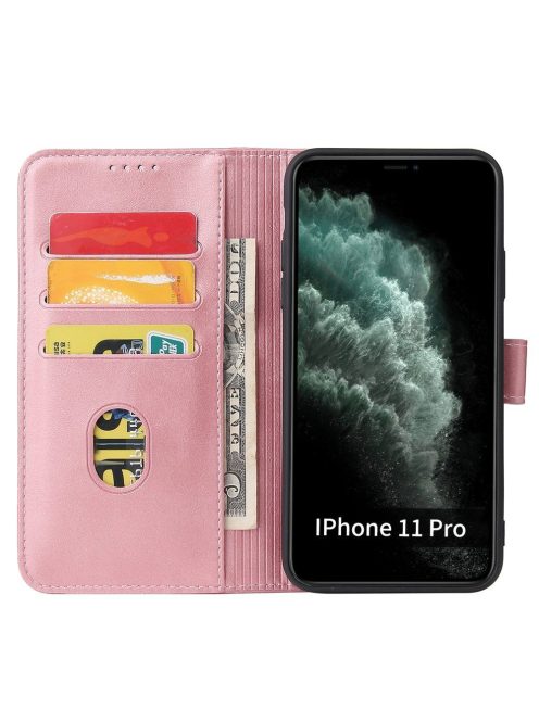 R-PROTECT iPhone 11 Pro Notesz Tok Elegant Magnet Kitámasztható Kártyatartóval Rózsaszín
