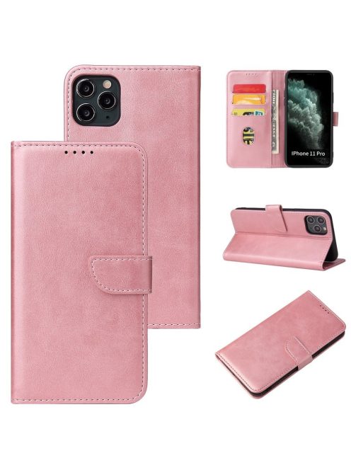 R-PROTECT iPhone 11 Pro Max Notesz Tok Elegant Magnet Kitámasztható Kártyatartóval Rózsaszín