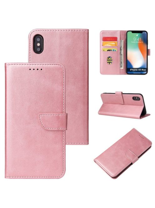 R-PROTECT iPhone XS / iPhone X Notesz Tok Elegant Magnet Kitámasztható Kártyatartóval Rózsaszín