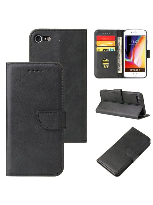 R-PROTECT iPhone SE 2020 / iPhone 8 / iPhone 7 Notesz Tok Elegant Magnet Kitámasztható Kártyatartóval Fekete