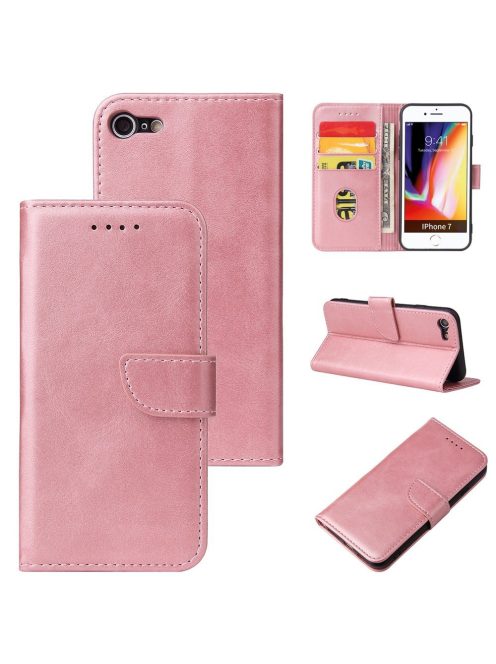 R-PROTECT iPhone SE 2020 / iPhone 8 / iPhone 7 Notesz Tok Elegant Magnet Kitámasztható Kártyatartóval Rózsaszín