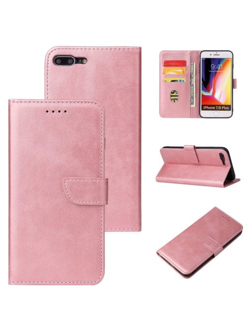R-PROTECT iPhone 8 Plus / iPhone 7 Plus Notesz Tok Elegant Magnet Kitámasztható Kártyatartóval Rózsaszín